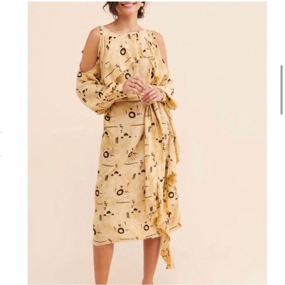 One Teaspoon Aztec Gypsy Cold Shoulder Ruffled Dress Boho Cottagecore Festival - Picture 1 of 16